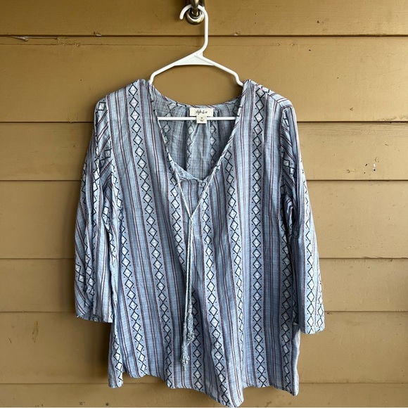 Style & Co Boho Long Sleeve Top - Size M - Southwestern Print Aztec Print Casual - Picture 1 of 5